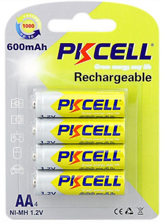 Аккумулятор PKCELL 1.2V AA 600mAh NiMH Rechargeable Battery, 4 штуки в блистере Полтава - изображение 1