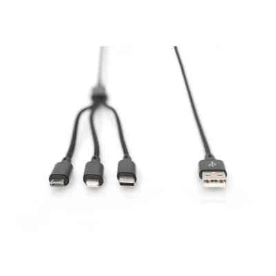 Дата кабель USB 2.0 AM to Lightning + Micro 5P + USB-C 1.0m charge only Digitus (AK-300160-010-S) Вінниця