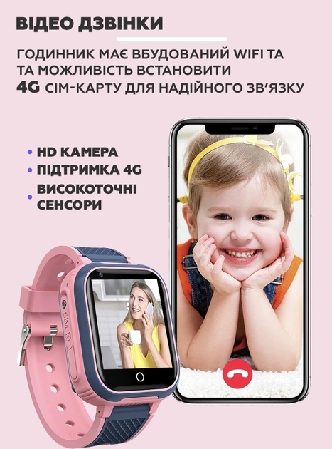 Детские наручные умные часы Smart Baby Watch LT21 с GPS (Розовый) Киев - изображение 7