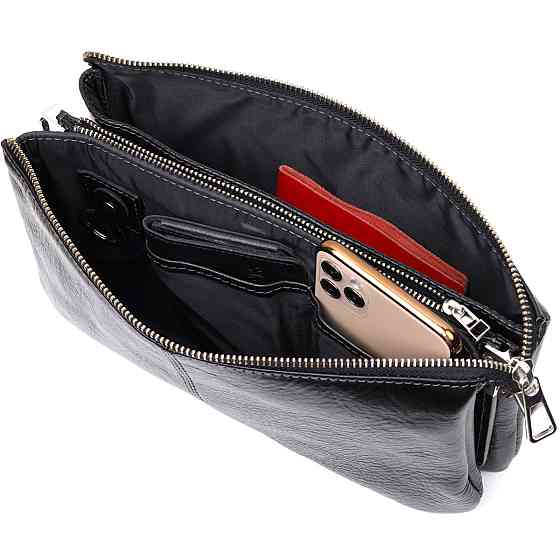 Якісний жіночий клатч із натуральної шкіри Чорний (GRANDE PELLE) Київ