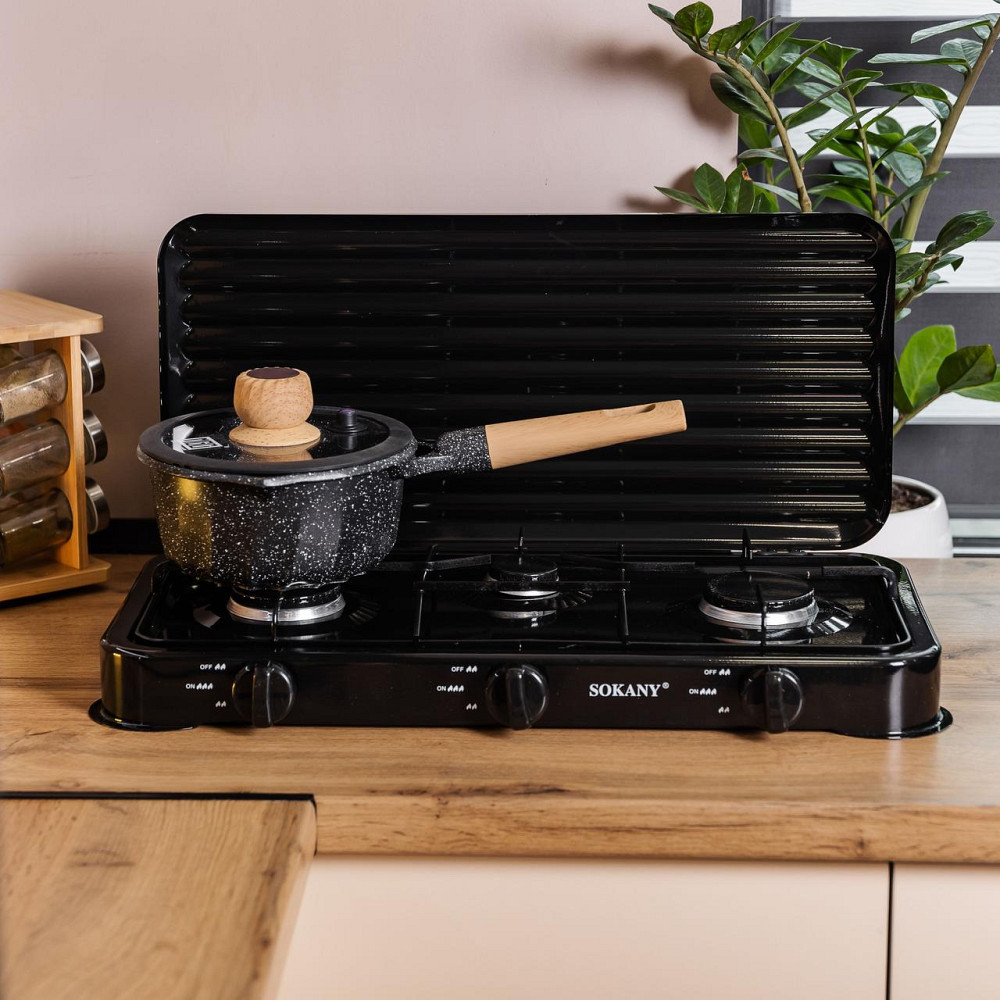 Настільна газова плита на 3 конфорки Sokany 5.5 кВт Чорна Lugi SK-6003B Коломыя - изображение 8