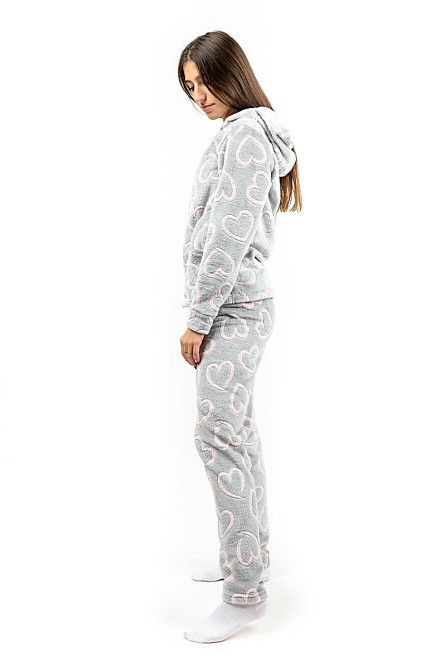 Домашній теплий костюм жіночий сірий "Серце" з капюшоном 48/50 топ Крохатушка одяг Київ - фото 6