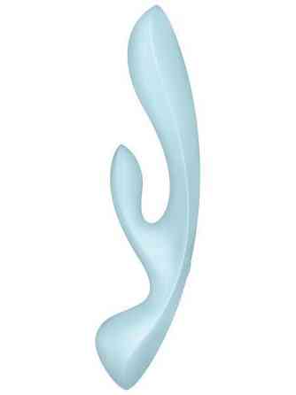 Двухсторонний вибратор-кролик Satisfyer Triple Oh Light Blue, 3 мотора, рукоятка-массажер Sex Aura Киев