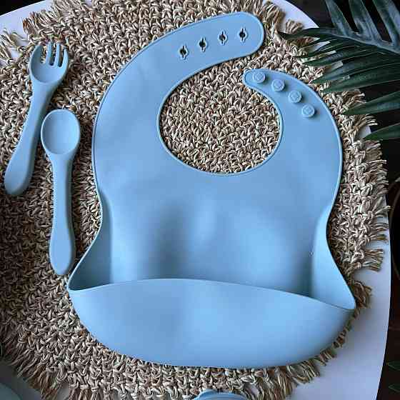 Набор детской силиконовой посуды для первого прикорма 9 предметов на присосках Голубой пакунок малюка Киев