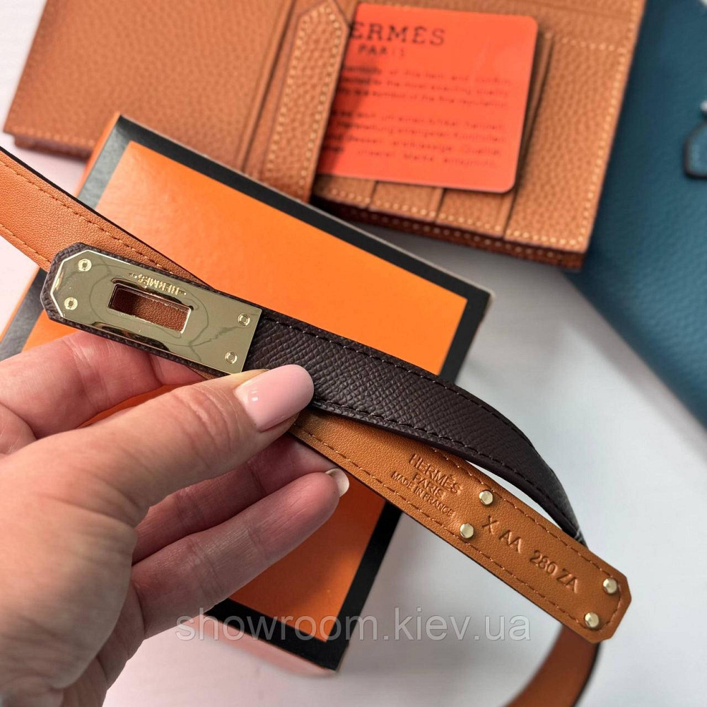 Жіночий шкіряний ремінь Hermes кофейного кольору (280-1) Київ - фото 6