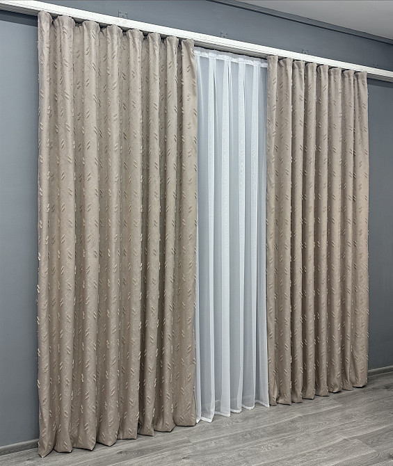Комплект штор VR-Textil Льон Букле № 1887ш Бежевий 150х290 см 2 шт (33-0918) Київ - фото 4