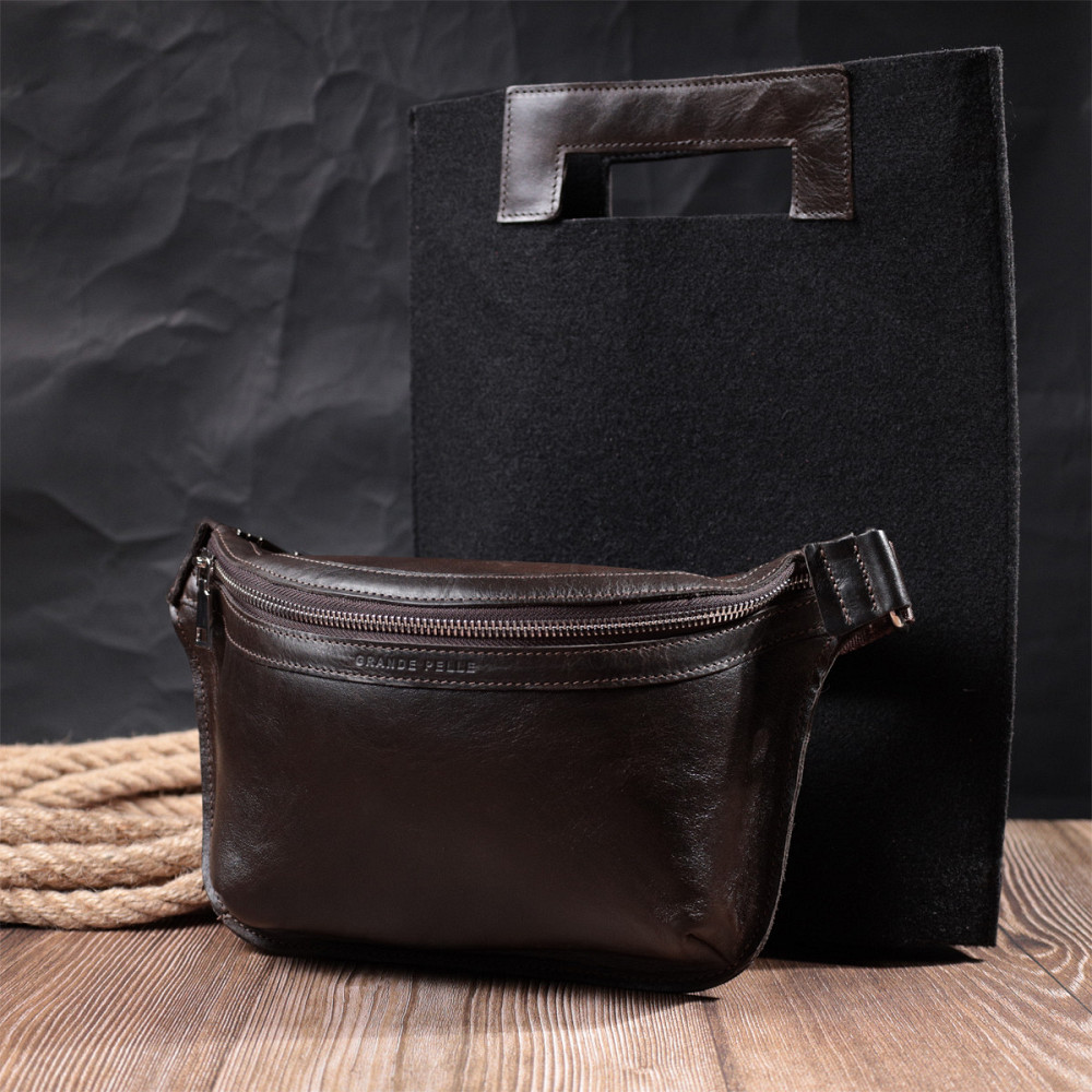 Стильная бананка для мужчин из натуральной кожи Коричневый (GRANDE PELLE) Киев - изображение 4