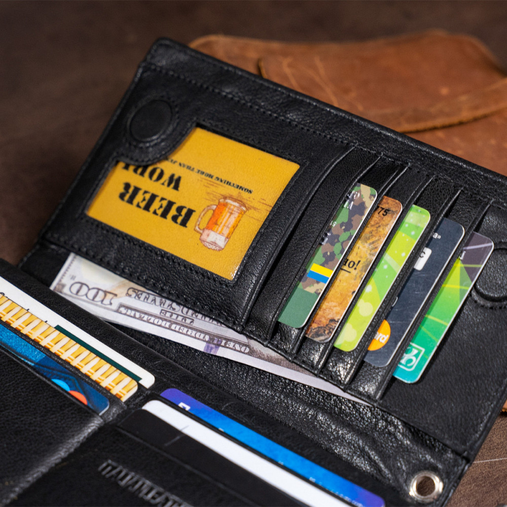 Вертикальний гаманець шкіряний жіночий Чорний (ST Leather) Київ - фото 4