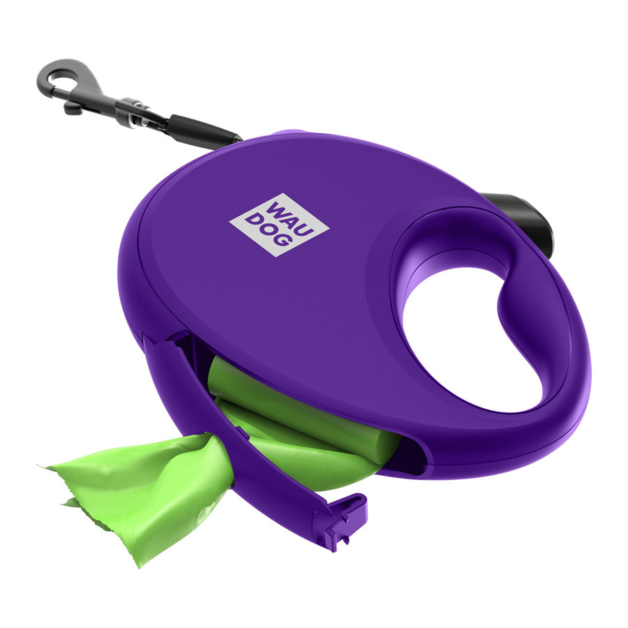 Поводок-рулетка для собак WAUDOG R-leash с контейнером для пакетов, светоотражающая лента, L, до 40 кг, 5 м, фиолетовый Киев - изображение 7