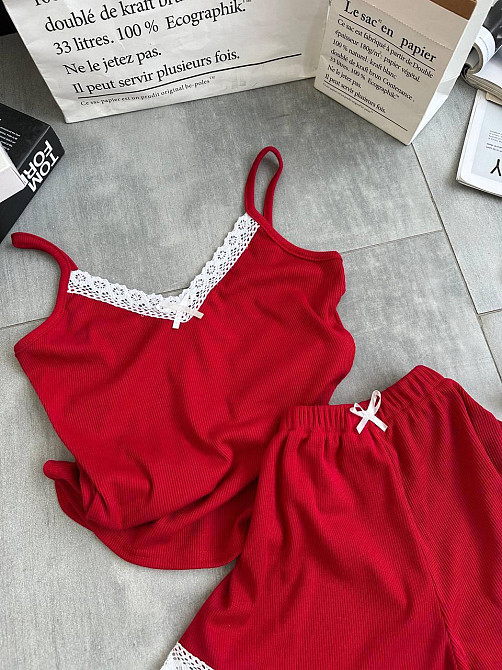 Женская повседневная домашняя пижама двойка турецкий рубчик Красный, 46/48 Одесса - изображение 4