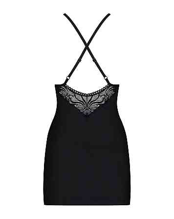 Сатиновый комплект для сна с кружевом Obsessive 828-CHE-1 chemise & thong L/XL, черный, Сорочка Sex Aura Киев