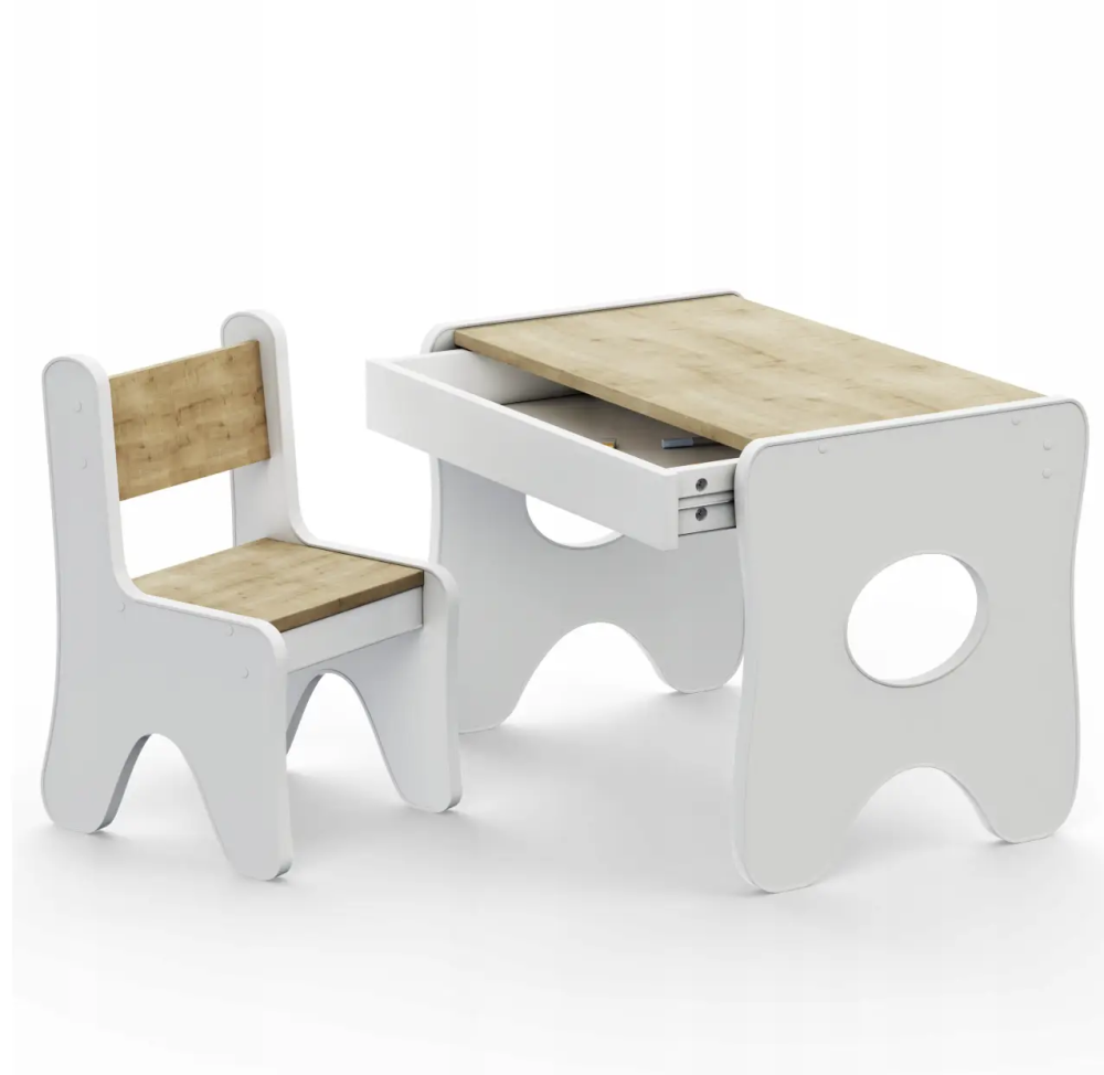 Набір дитячих меблів столик із шухлядою та стільчик 70х45х51 см (Білий з деревом) Київ - фото 1