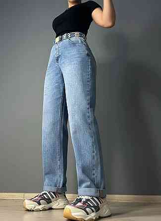 Джинси жіночі Dragon 8317 Mom Comfort Baggy з поясом стрейчеві блакитні, блакитний, З8, 38, 105 см, 126 см Київ