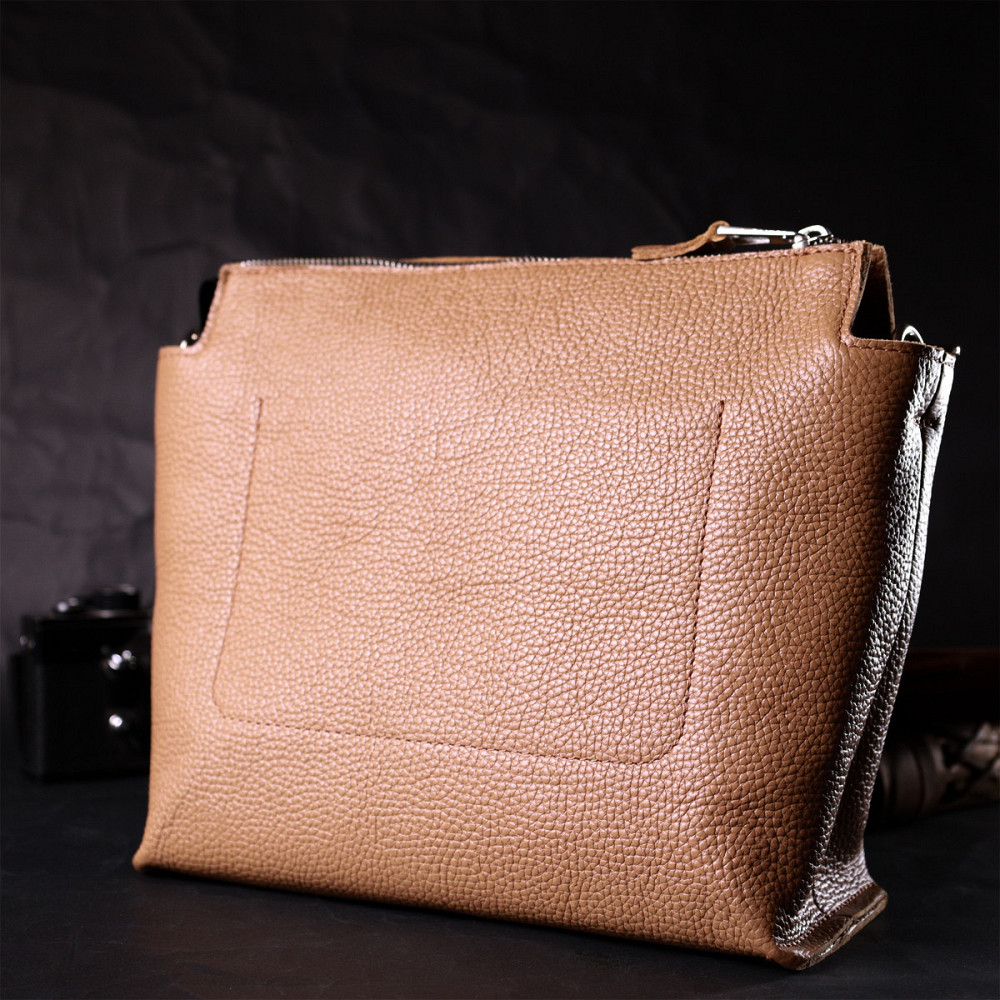 Лаконічна містка сумка для жінок з натуральної шкіри GRANDE PELLE 11696 Бежева Київ - фото 2