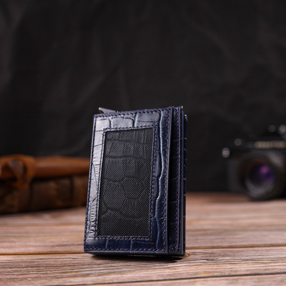 Картхолдер для чоловіків у три складання з автоматичним механізмом з натуральної шкіри з тисненням під крокодила CANPELLINI 21935 Київ - фото 9