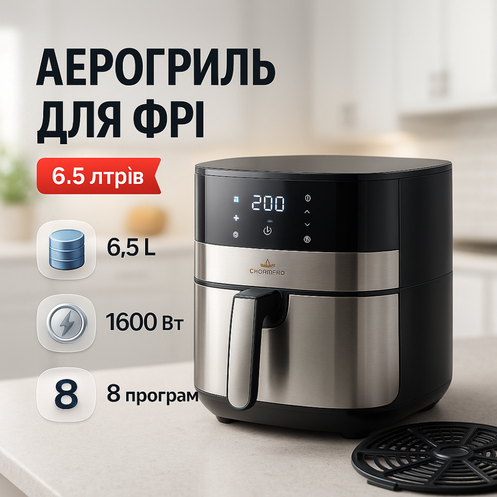 Безмаслянная фритюрница для кухни, Безмасляный фритюр, Аэрофритюрница для жарки без масла RV-65 Львов - изображение 18
