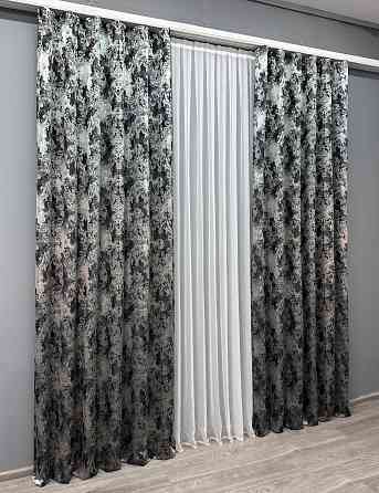 Комплект готових штор VR-Textil Льон Преміум № 1695ш Чорний з сірим 150х290 см 2 шт (33-0595) Київ