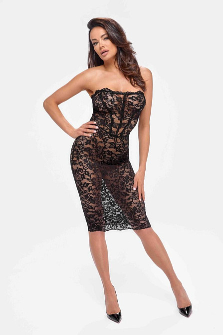 Сукня Noir Handmade F301 Catalyst, M, black, міді, мереживо, відкриті плечі, шнурівка на спині Sex Aura Київ - фото 3