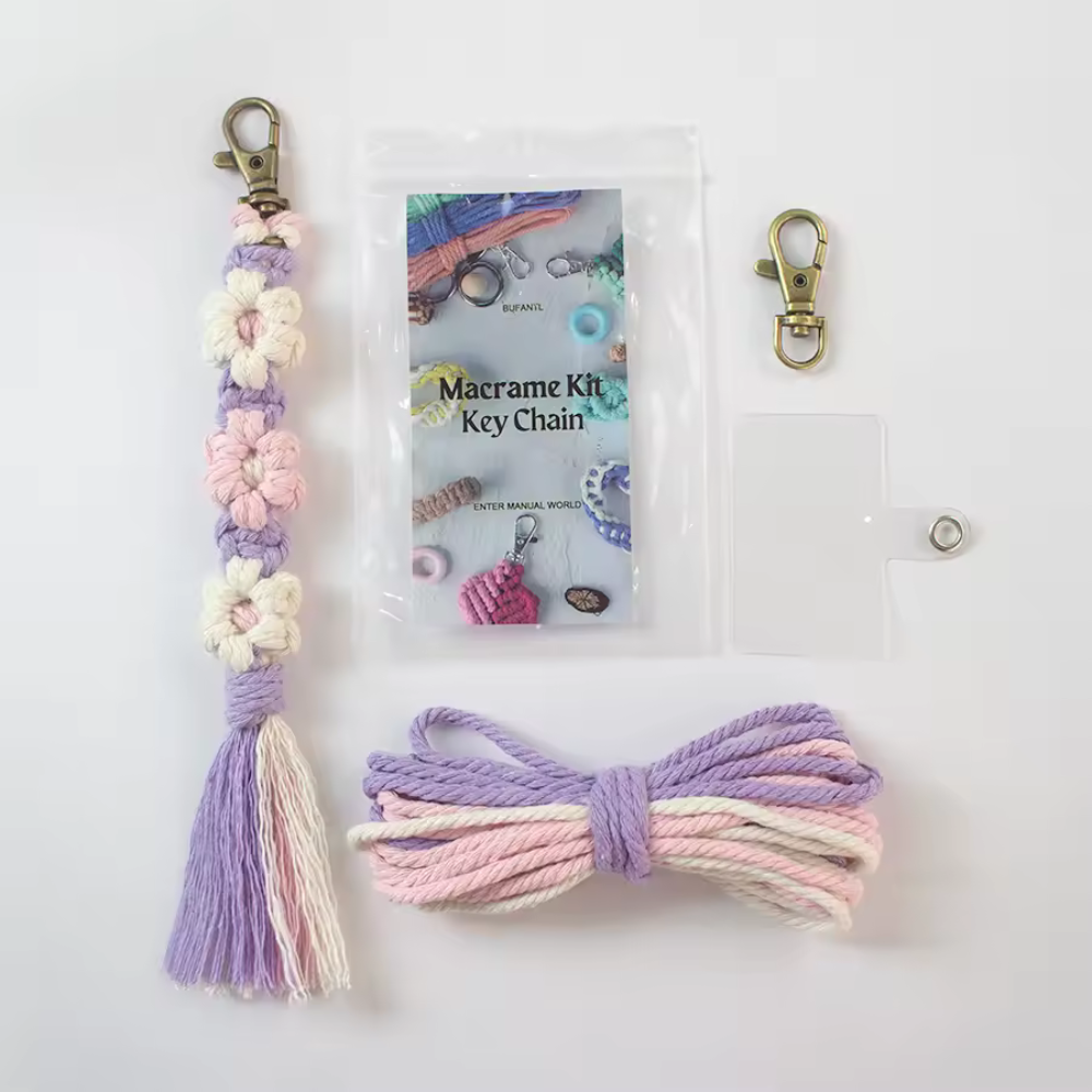 Набір макраме для ручного плетіння і в'язання брелока "Квіти" для ключів і аксесуарів 20х2. 2 см, фіолетовий Кам'янець-Подільський - фото 1