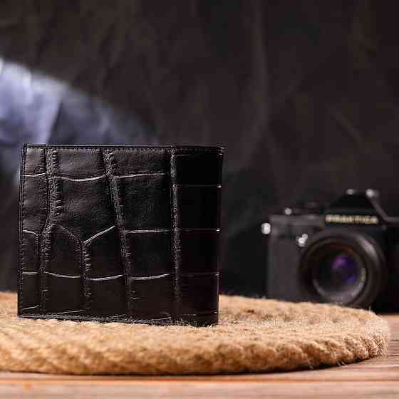 Качественный кошелек для мужчин в два сложения из натуральной фактурной кожи с тиснением под крокодила CANPELLINI 21584 Черный Киев