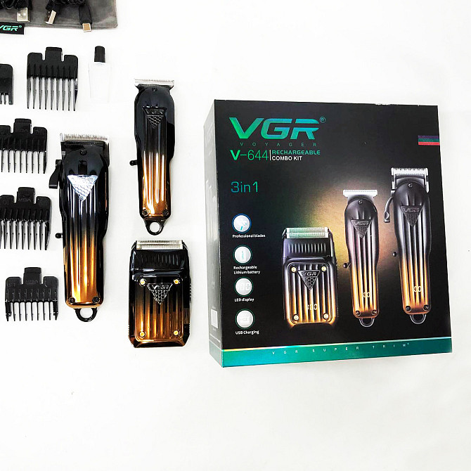 Комплект VGR 3 в 1 V-644 акумуляторна машинка для стрижки, триммер та MW-369 електробритва шейвер Київ - фото 6
