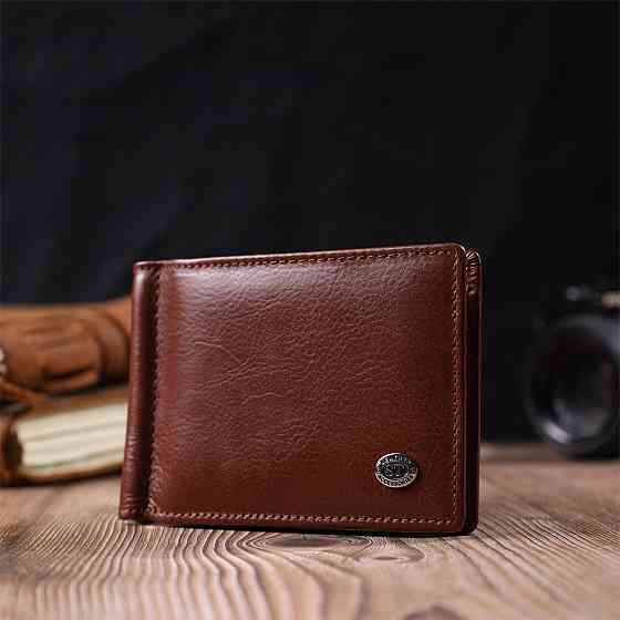 Зручний затискач для грошей із натуральної гладкої шкіри ST Leather 19427 Коричневий Київ