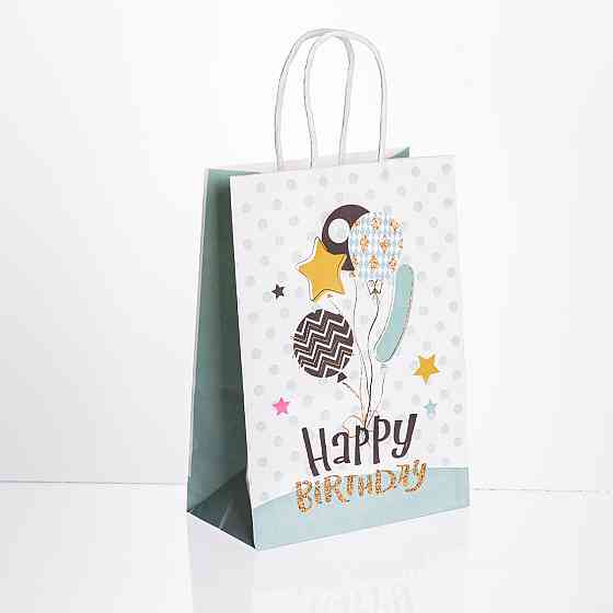 Набір подарункових пакетів з паперу 12 (шт.) Happy Birthday картонні гарні пакети для подарунків 15×8×21 (см) М'ятний HP-10359-23M Київ