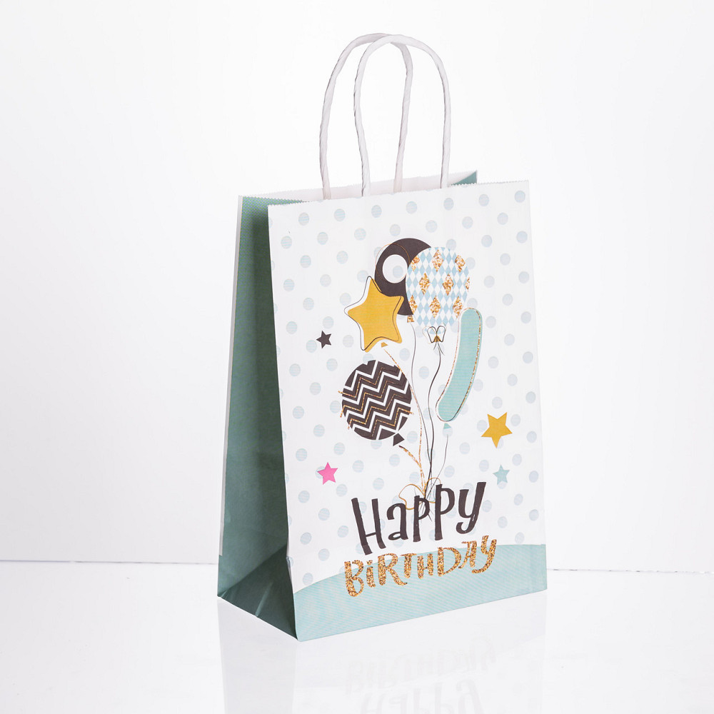 Набор подарочных пакетов из бумаги 12 (шт) Happy Birthday картонные красивые пакеты для подарков 15×8×21 (см) Мятный HP-10359-23M Киев - изображение 2