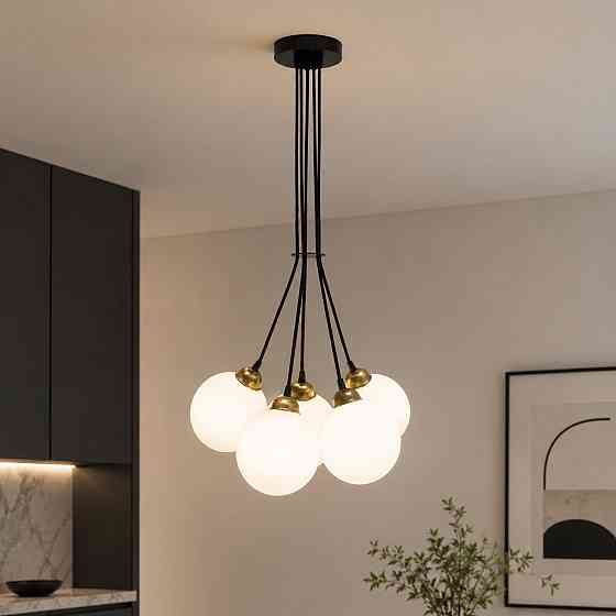 Светильник подвесной MSK Electric Luna на пять плафонов шаров под лампы Е27 черный PL 202611-5R BK Одесса