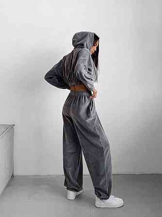 Женский прогулочный костюм двойка: кофта и штаны турецкий велюр Графит Одесса