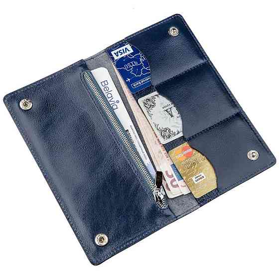Бумажник унисекс на кнопках кожаный SHVIGEL 16192 Синий Киев