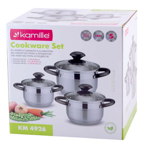 Набір каструль 6 предметів (каструлі 1/1,5/2л) нержавіюча сталь порожнисті чорні ручки 4926 KAMILLE Житомир - фото 11