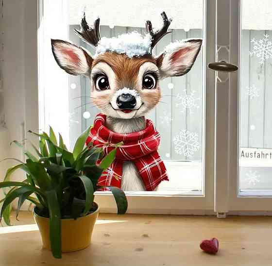 Новорічна наліпка на вікно Олень 30 на 25 см коричневий Київ