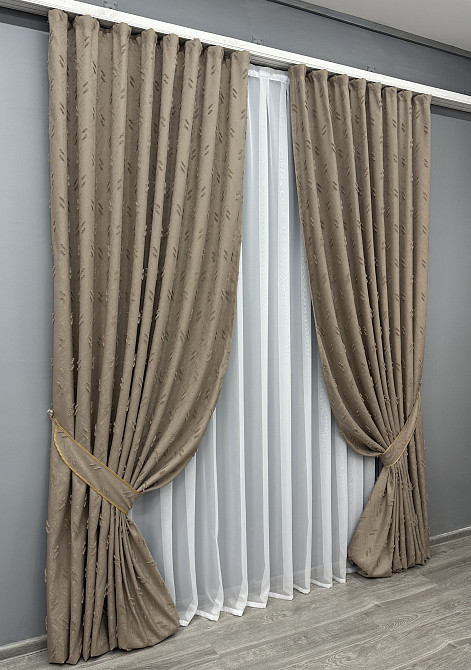 Комплект штор VR-Textil Льон Букле № 1886ш Капучино 200х290 см 2 шт (32-244) Київ - фото 3