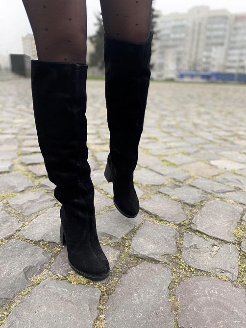 Valiente Чоботи жіночі VALIENTE чорні натуральна замша высота 45 см обхват голени 36-39 см кабл Коломия - фото 7