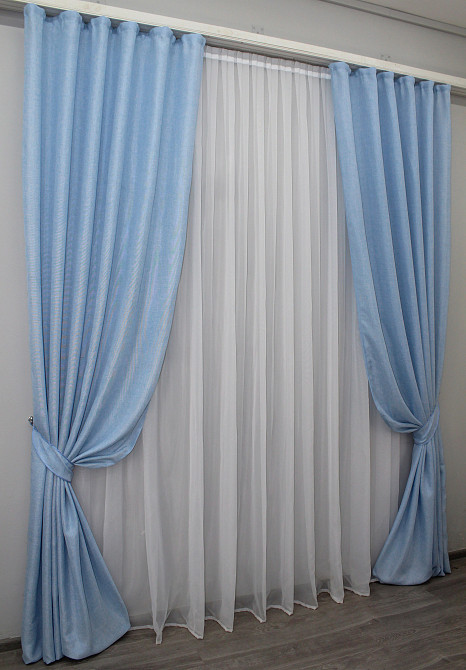 Комплект готових штор VR-Textil Льон Мішковина № 1055ш Блакитний 100х285 см 2 шт (31-497) Київ - фото 3
