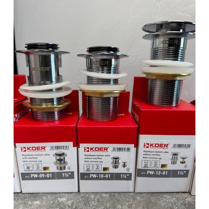 Донный клапан для раковины Koer PW-09-01 1 1/4'' с переливом автоматический СLICK-СLACK (Цвет хром) (KR5796) Киев - изображение 8