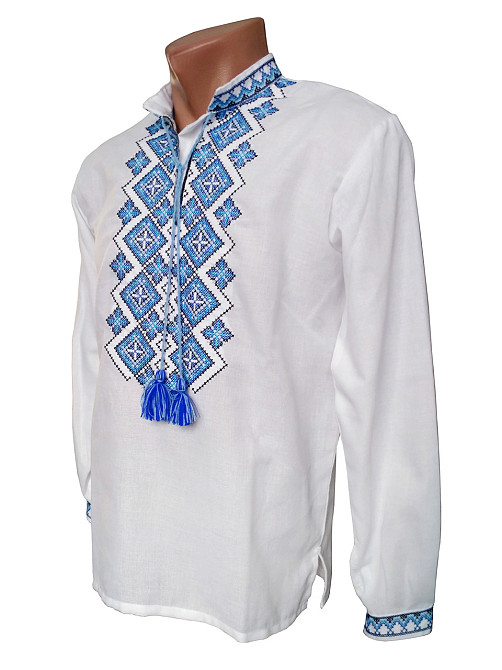 Мужская рубашка-вышиванка в праздничном стиле с синим орнаментом 56 Киев - изображение 1