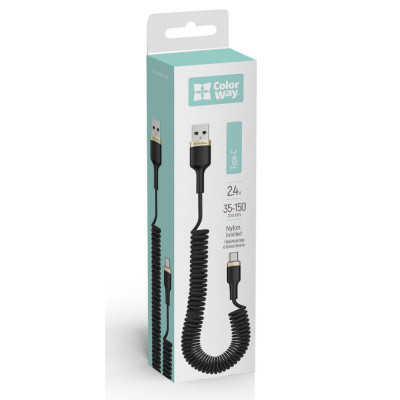 Дата кабель USB 2.0 AM to USB-C 1.0m spiral black ColorWay (CW-CBUC051-BK) Вінниця - фото 4