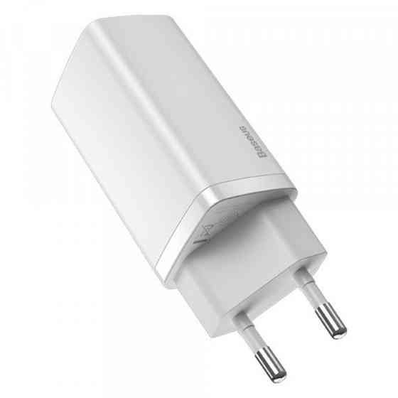 Зарядний пристрій 2xUSB 65W GaN (USB-C+USB-A) Білий Baseus (CCGAN2L-B02) Київ