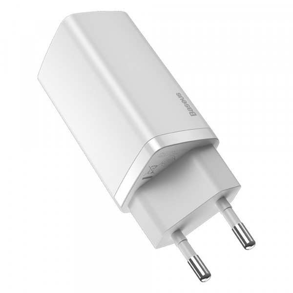 Зарядний пристрій 2xUSB 65W GaN (USB-C+USB-A) Білий Baseus (CCGAN2L-B02) Київ - фото 3