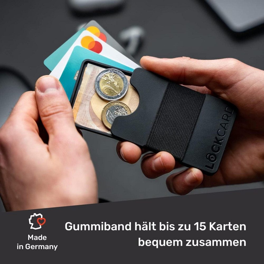 Тонкий гаманець LOCKCARD чорний, мінімалістичний кардхолдер на 15 карток, компактний гаманець для карток, банкнот і монет, PETG, Н Київ - фото 8