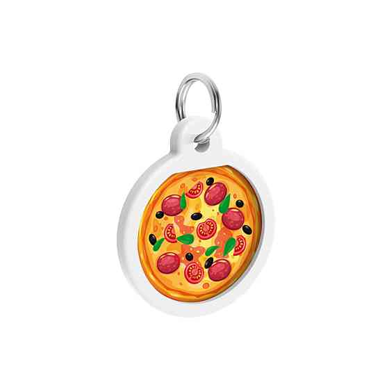 Адресник для собак і котів металевий WAUDOG Smart ID з QR паспортом, малюнок "Піца", коло, Д 25 мм Київ