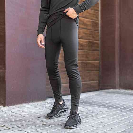 Чоловіча термобілизна зимова на флісі вологовивідна Pobedov Teplo чорне Київ