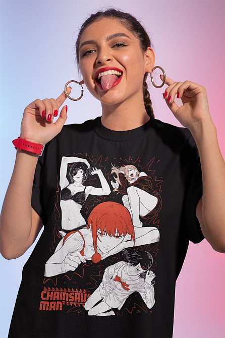 Футболка з аніме принтом Людина-бензопила оверсайз (S/M/L) Чорний AnimeJ0104 Дніпро - фото 1