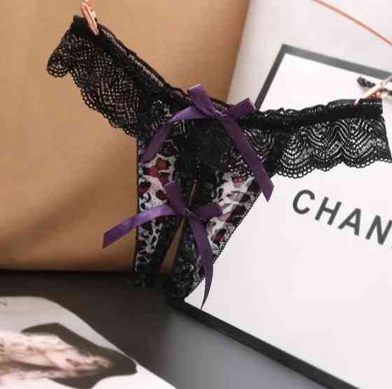 Труси с розрізом леопардові універсальний чорно-фіолетовий Київ