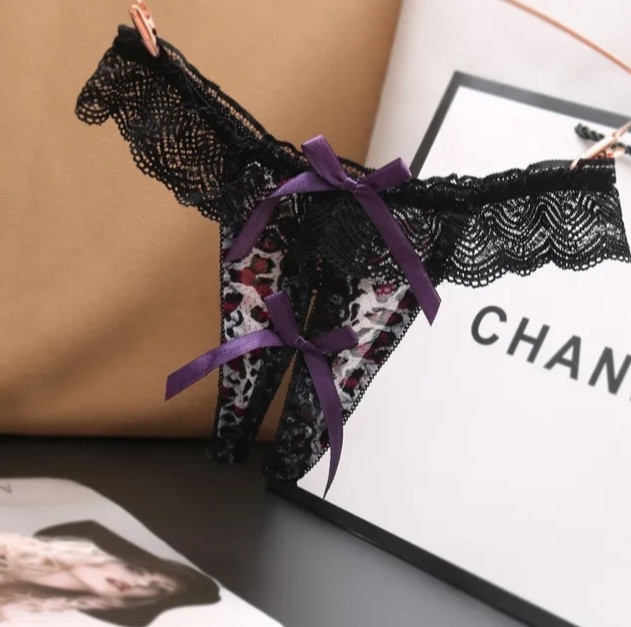 Труси с розрізом леопардові універсальний чорно-фіолетовий Київ - фото 1