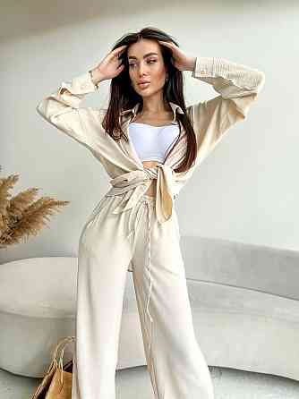 Женский стильный привлекательный костюм американский креп Бежевый, 44/46 Одесса