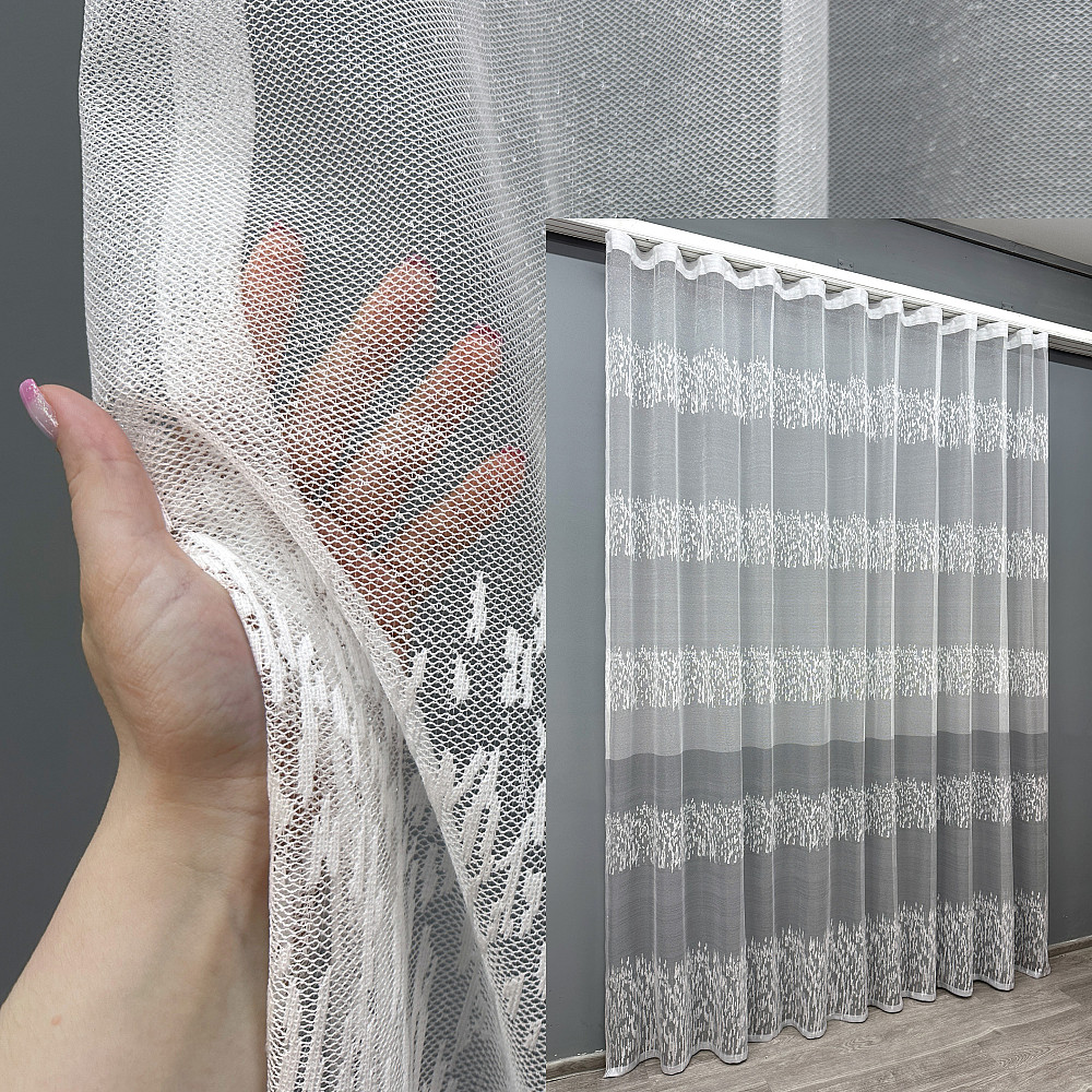 Тюль VR-Textil 1675т Жакард Білий з сірим 250х270 см (42-0948) Київ - фото 1