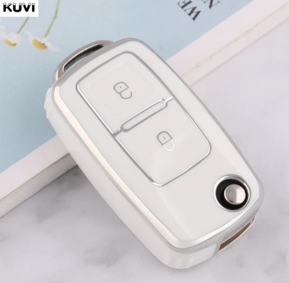 Чохол на автомобільні ключі Volkswagen Skoda 2 кнопки Білий зі сріблом Сміла - фото 1